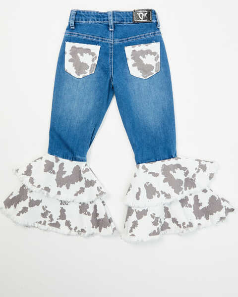 Image #4 - Cowgirl Hardware Toddler Girls' Cow Print Double Flare Denim Jeans , Blue, hi-res