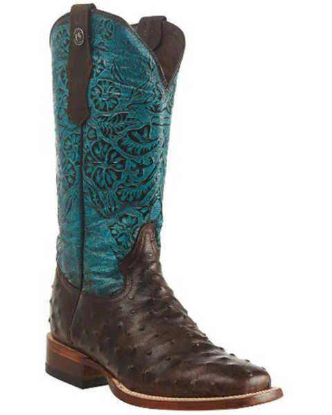 Image #1 - Tanner Mark Women's Ostrich Print Western Boots - Broad Square Toe, Brown, hi-res
