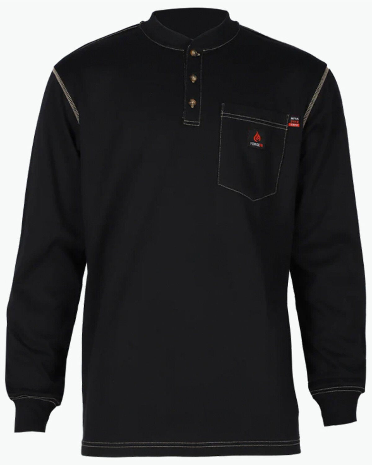 Image #1 - Forge Workwear Men's FR Lightweight Long Sleeve 1/4 Button-Down Henley Work Shirt, Black, hi-res