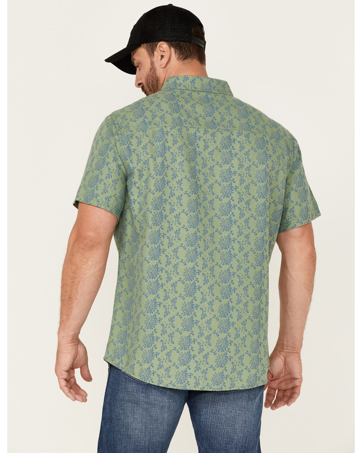 Image #4 - Brothers and Sons Men's Floral Print Short Sleeve Button-Down Western Shirt, Green, hi-res