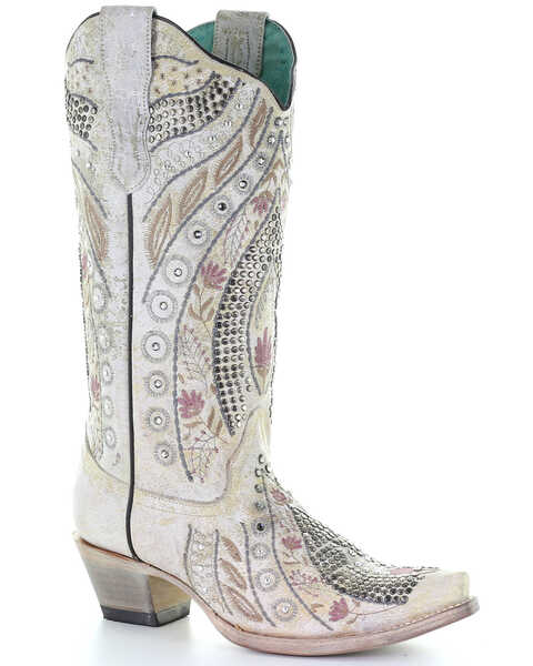Image #1 - Corral Women's Crystal Floral Embroidery Western Boots - Snip Toe, , hi-res