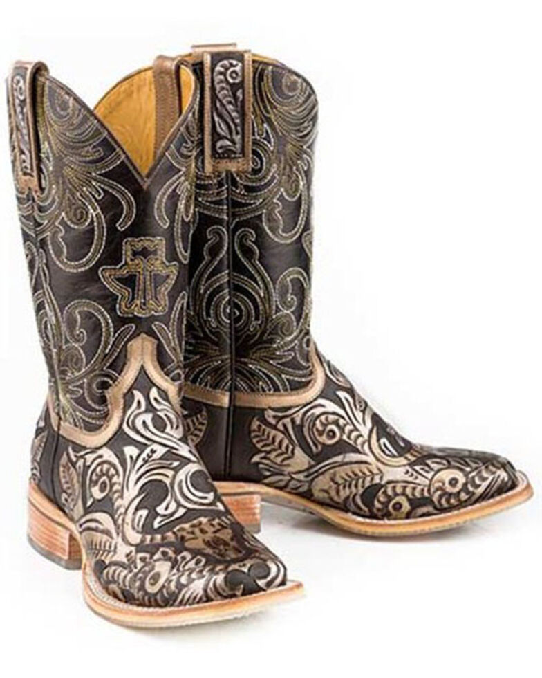 Tin Haul Women's Golden Horns Western Boots - Wide Square Toe, Brown, hi-res