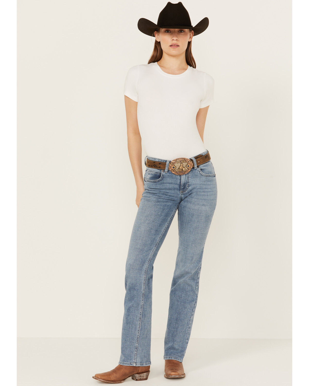 Image #1 - Wrangler Women's Essential Jayne Dark Wash Mid Rise Bootcut Stretch Denim Jeans, Dark Wash, hi-res