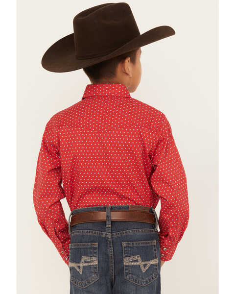 Image #4 - Wrangler 20x Boys' Geo Print Long Sleeve Western Snap Shirt, Red, hi-res