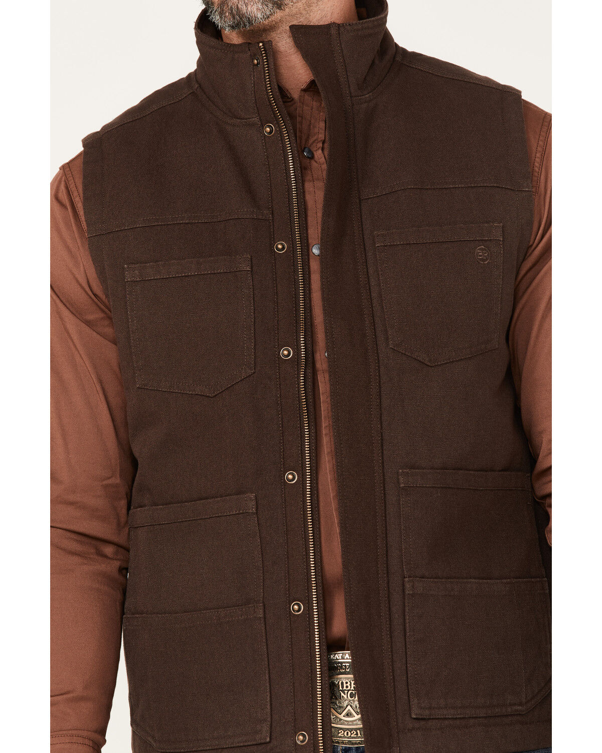 Image #3 - Blue Ranchwear Men's Insulated Duck Zip-Front Vest, Dark Brown, hi-res