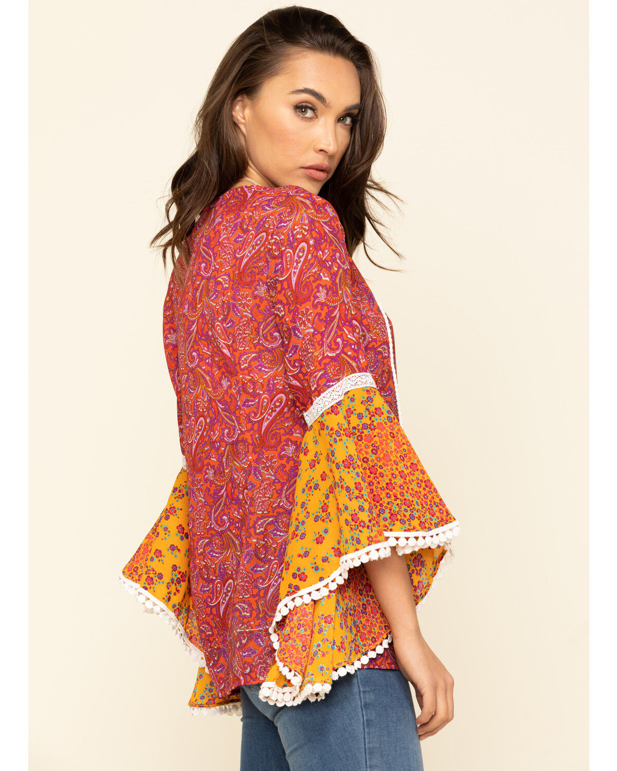 Image #3 - Red Label by Panhandle Women's Print Bell Sleeve Top, Dark Pink, hi-res