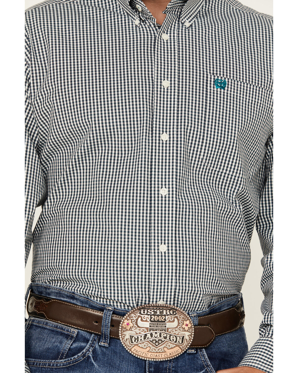 Image #3 - Cinch Men's Checkered Print Long Sleeve Button-Down Stretch Western Shirt, Teal, hi-res