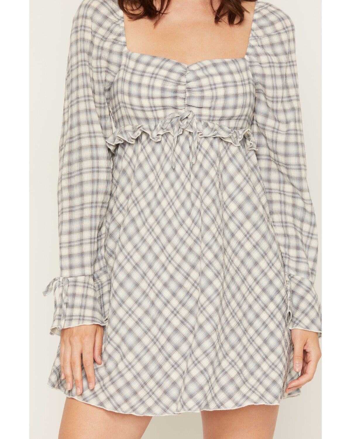 Image #3 - Cleo + Wolf Women's Plaid Print Ruffle Long Sleeve Mini Dress, Blue, hi-res