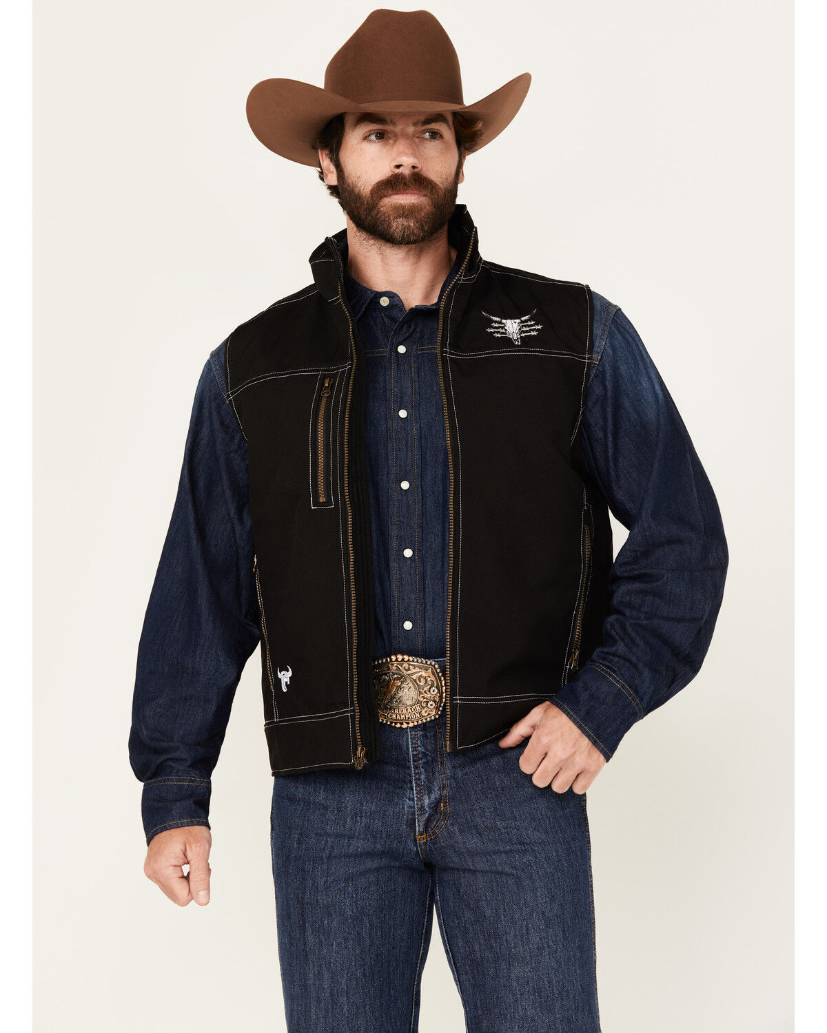 Image #1 - Cowboy Hardware Men's Live Free Woodsman Softshell Vest, Black, hi-res