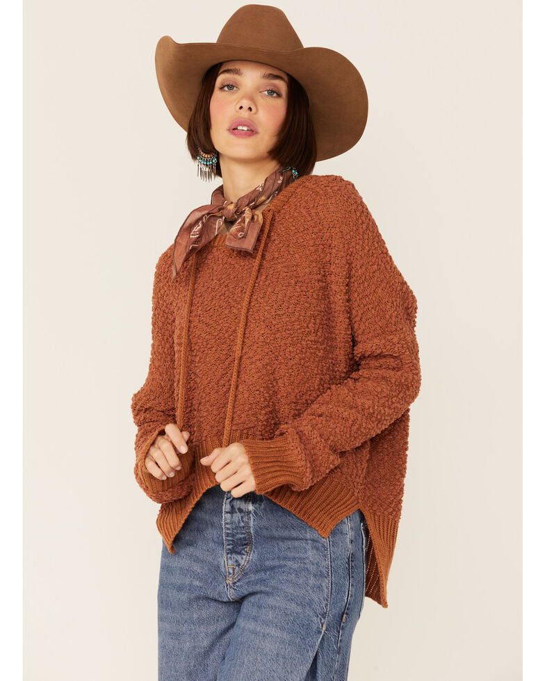 Pol Women S Rust Copper Popcorn Chenille Hoodie Sweater Country Outfitter