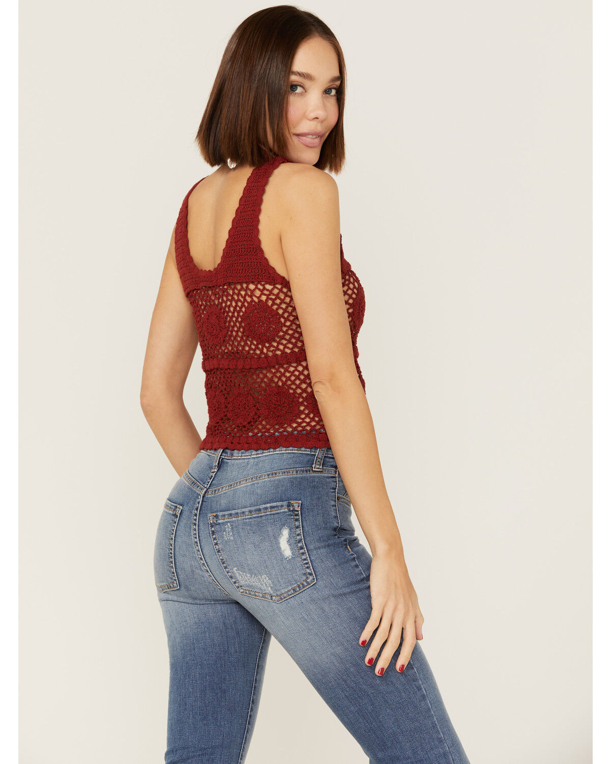 Image #3 - Saints & Hearts Women's Rust Crochet Knit Tank, Rust Copper, hi-res
