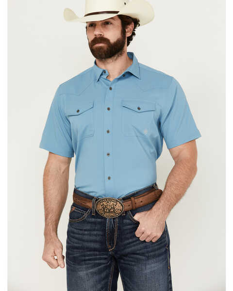 Ariat Men's VentTek Solid Short Sleeve Button-Down Performance Western Shirt , Steel Blue, hi-res