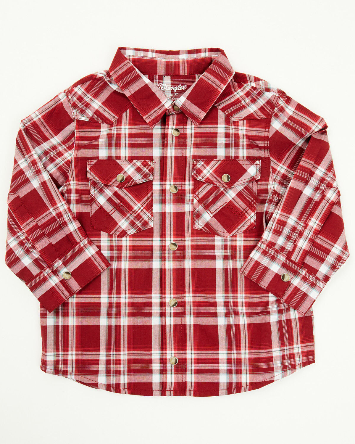 Image #1 - Wrangler Toddler Boys' Plaid Print Long Sleeve Snap Western Shirt, Red, hi-res