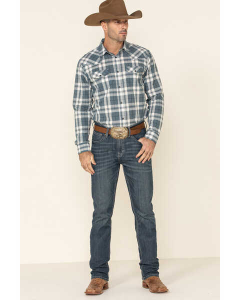 Image #2 - Cody James Men's Static Large Plaid Long Sleeve Western Shirt , Cream/blue, hi-res