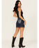 Image #3 - Miss Me Women's Dark Wash Embroidered Pocket Stretch Denim Mini Skirt, Dark Wash, hi-res