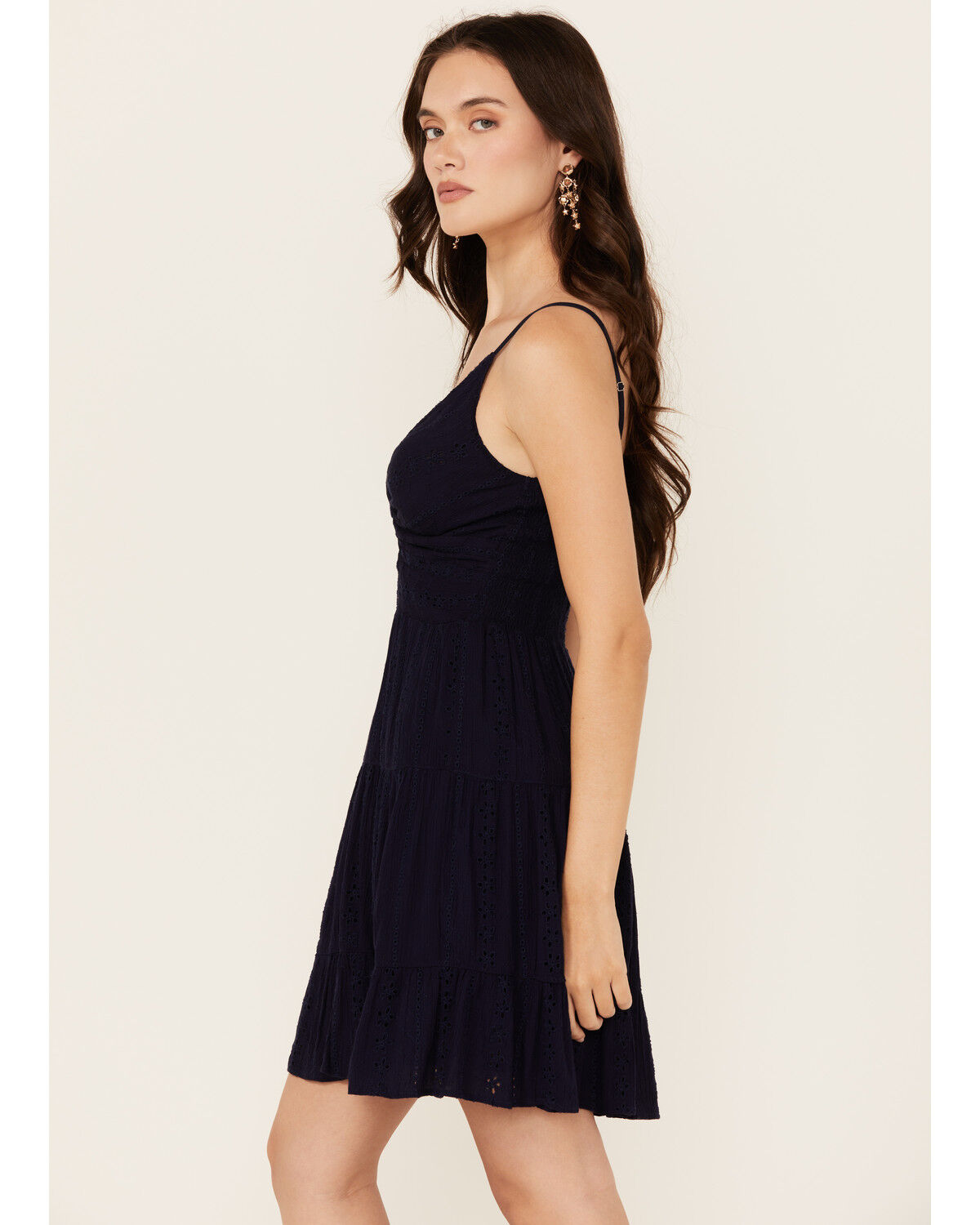 Image #2 - Angie Women's Eyelet Front Twist Sleeveless Mini Dress, Navy, hi-res