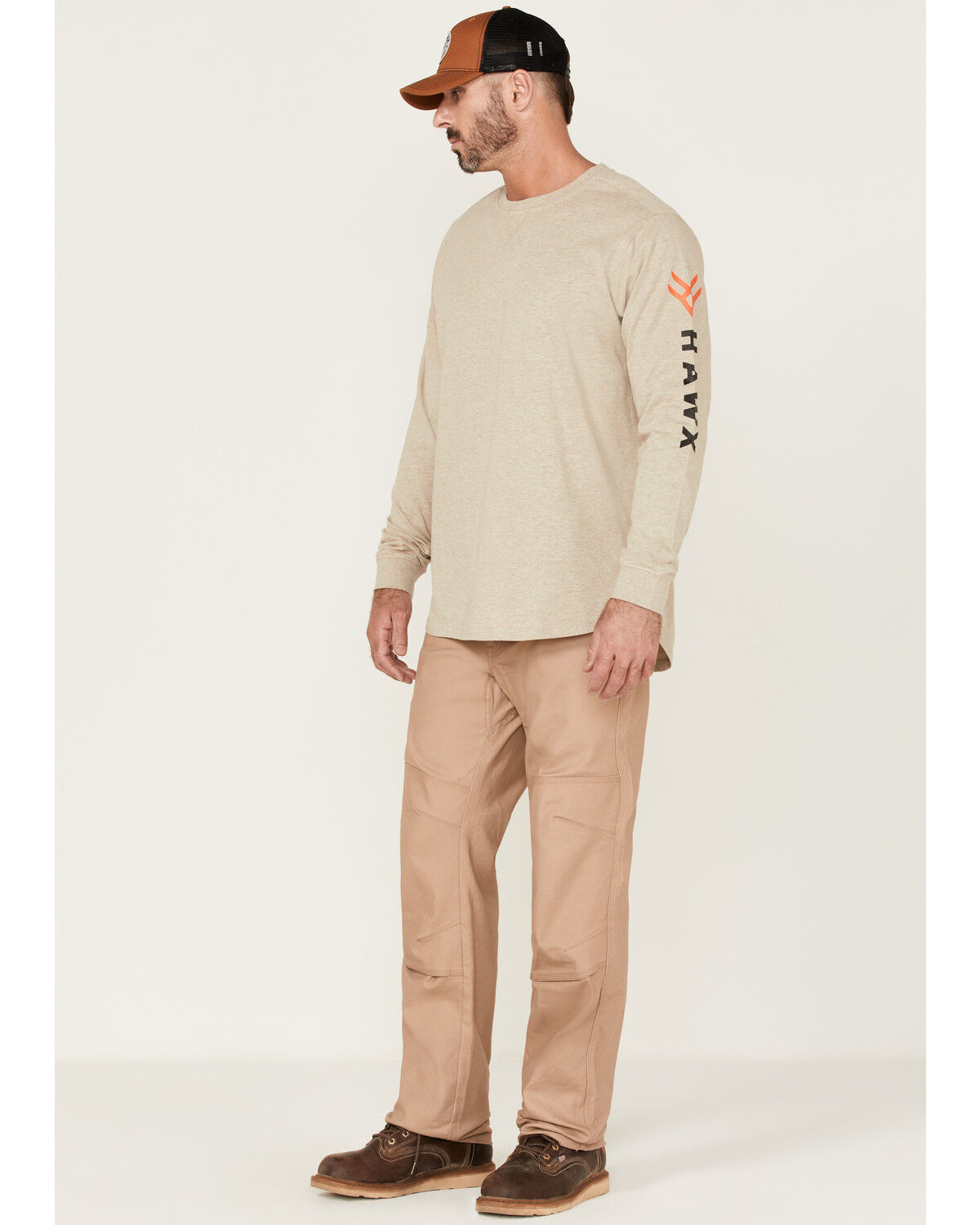 Image #2 - Hawx Men's Logo Graphic Long Sleeve Work T-Shirt - Taupe, , hi-res