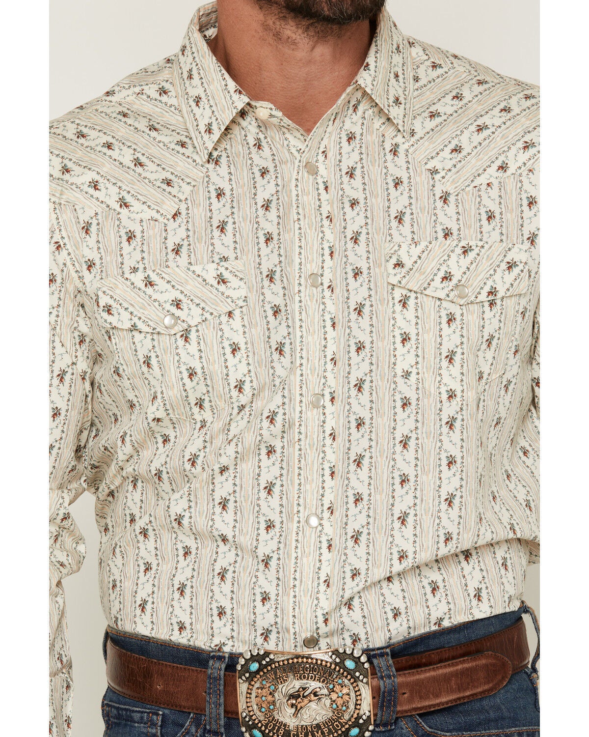 Image #3 - Gibson Trading Co Men's Old Pal Wallpaper Floral Print Long Sleeve Snap Western Shirt - Tall, Ivory, hi-res