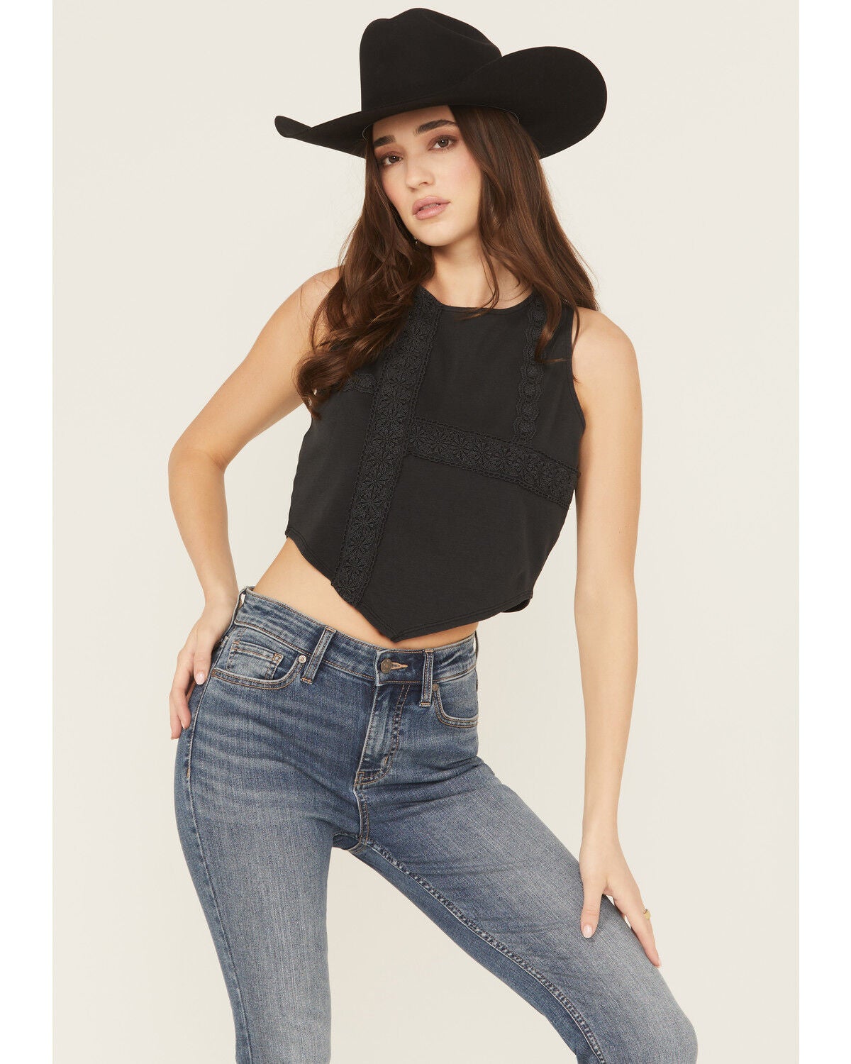 Originality Women's Solid Handkerchief Hem Tank Top, Black, hi-res