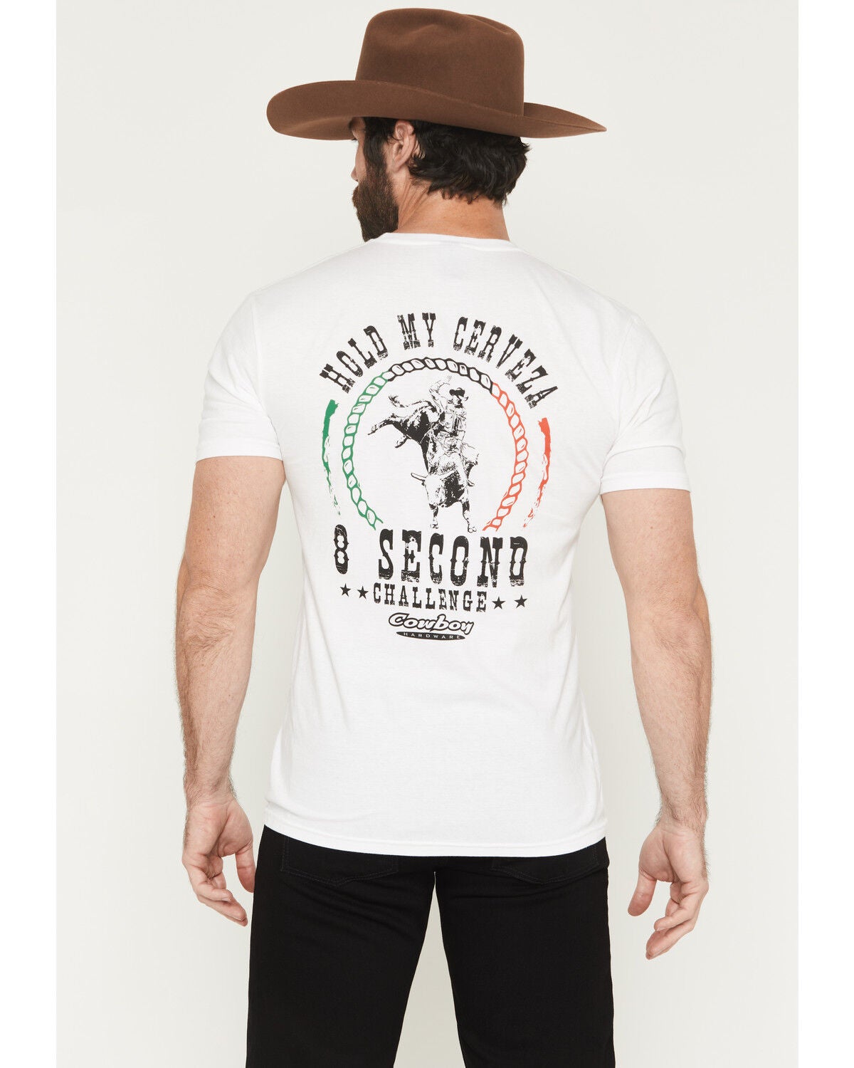 Cowboy Hardware Men's Hold My Cerveza Short Sleeve Graphic T-Shirt, White, hi-res