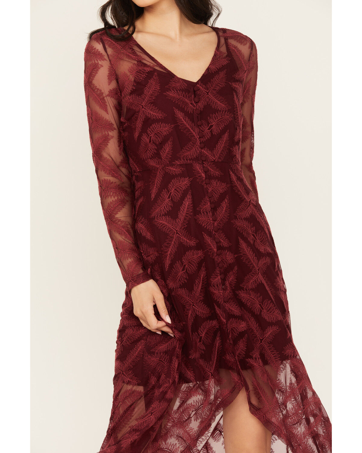 Image #4 - Shyanne Women's Lace Long Sleeve Maxi Dress, Maroon, hi-res