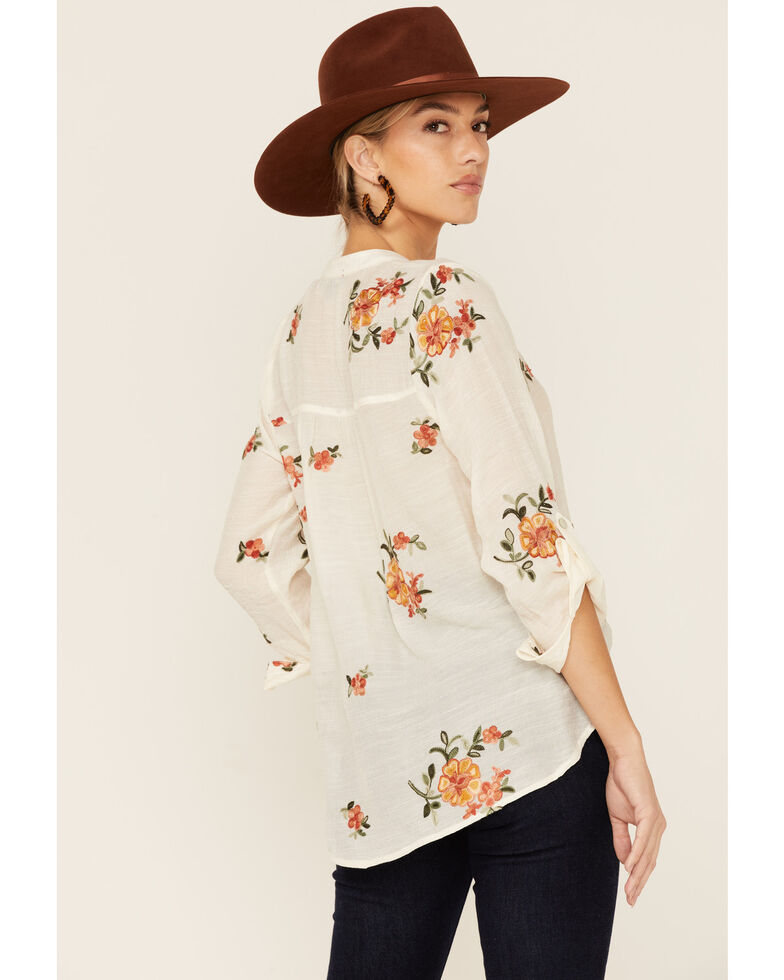 Oilve Hill Women's White Floral Embroidered Button-Down Long Sleeve Blouse Top , White, hi-res