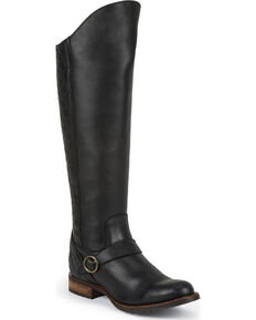 Justin Women's Kiva Leather Riding Boots - Round Toe, Black, hi-res
