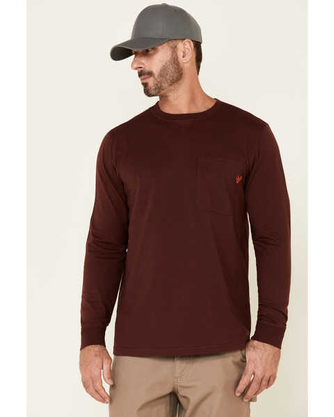 Hawx Men's Dark Red Original Pocket Long Sleeve Work T-Shirt , Dark Red, hi-res