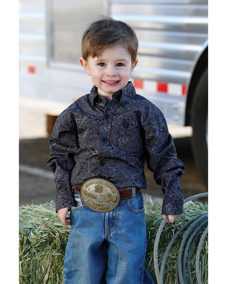 Cinch Toddler Boys Black Paisley Print Long Sleeve Western Shirt