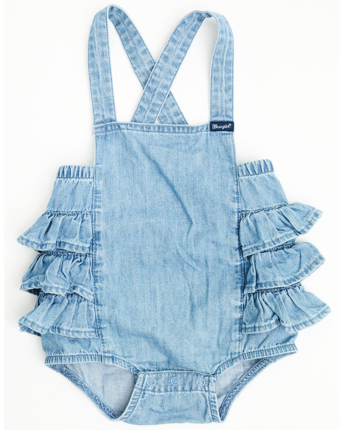 Wrangler Infant Girls' Ruffle Denim Onesie, Blue, hi-res