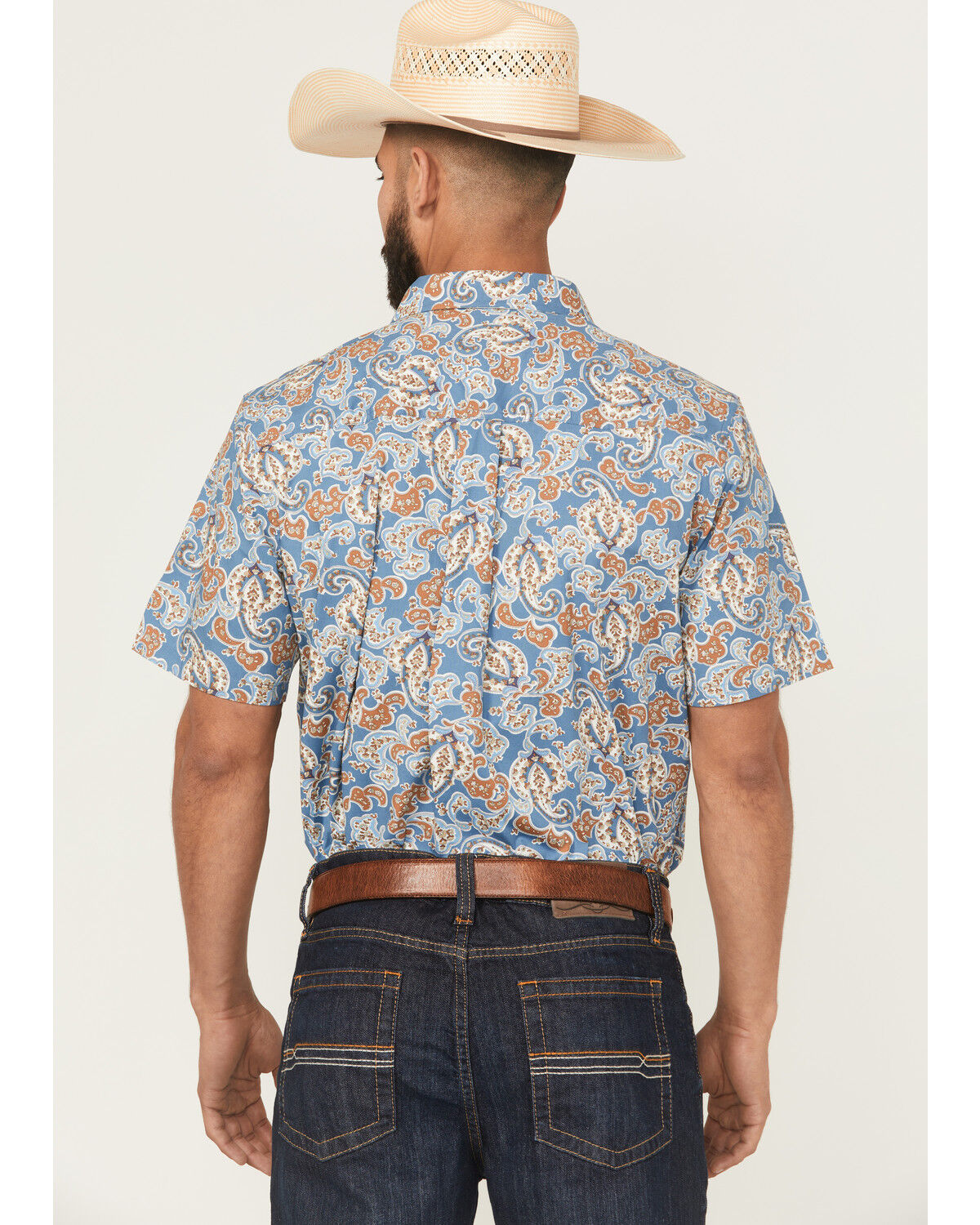 Image #4 - Cody James Men's Boise Paisley Print Short Sleeve Button-Down Stretch Western Shirt, Blue, hi-res