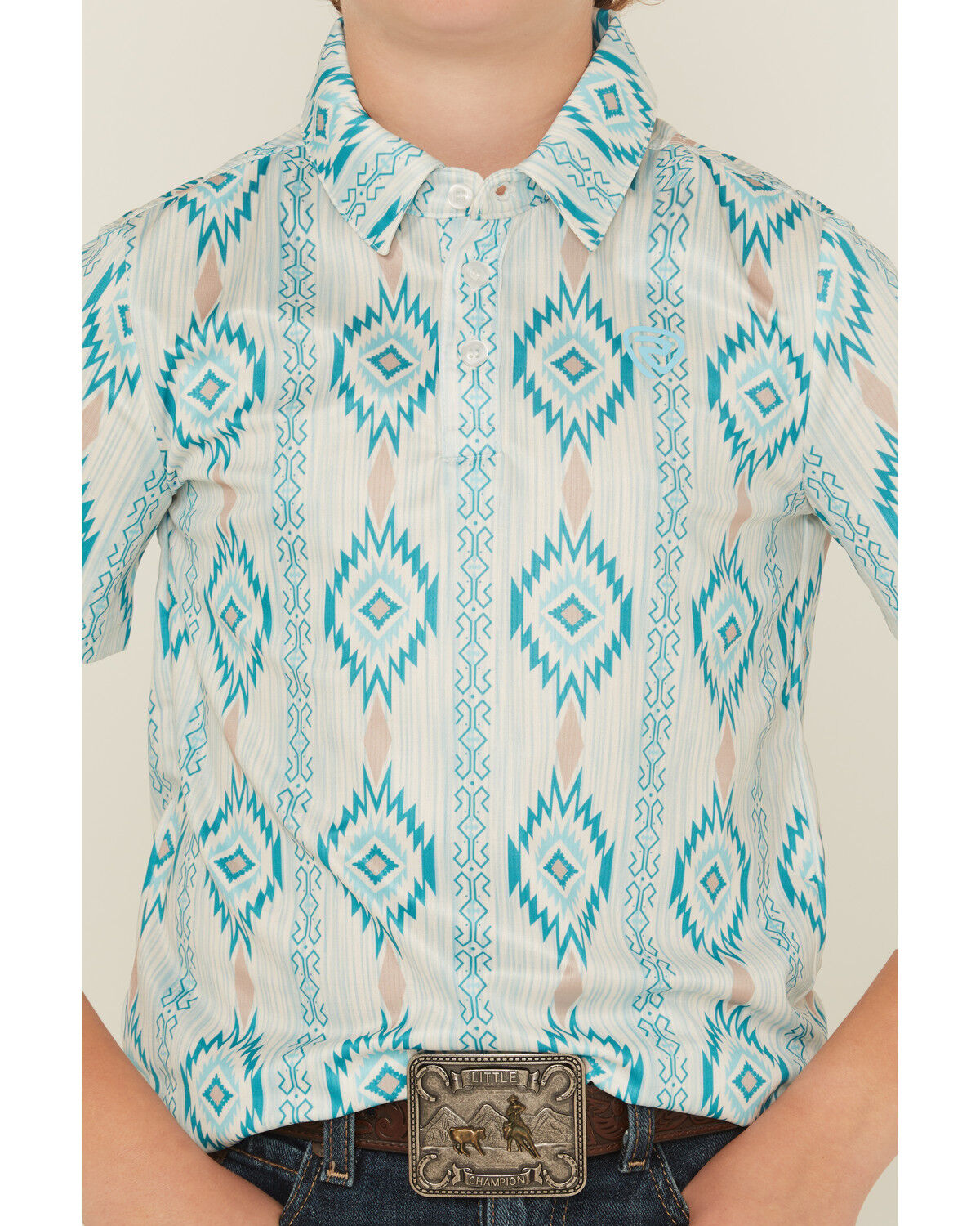 Image #3 - Rock & Roll Denim Boys' Southwestern Print Button-Down Polo Shirt, Navy, hi-res