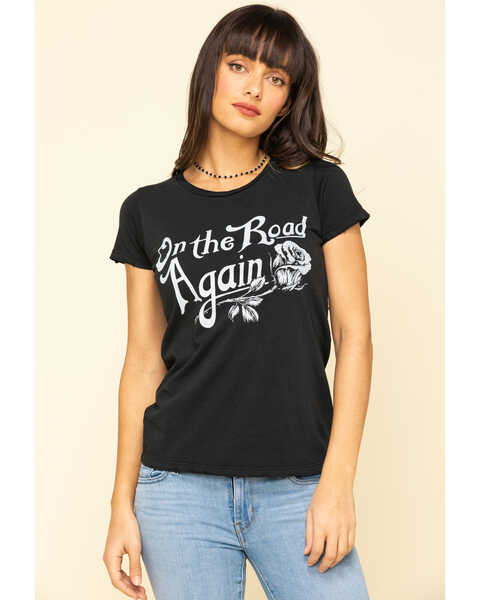 Bandit Brand Women's On The Road Again Graphic Short Sleeve Graphic Tee, Black, hi-res