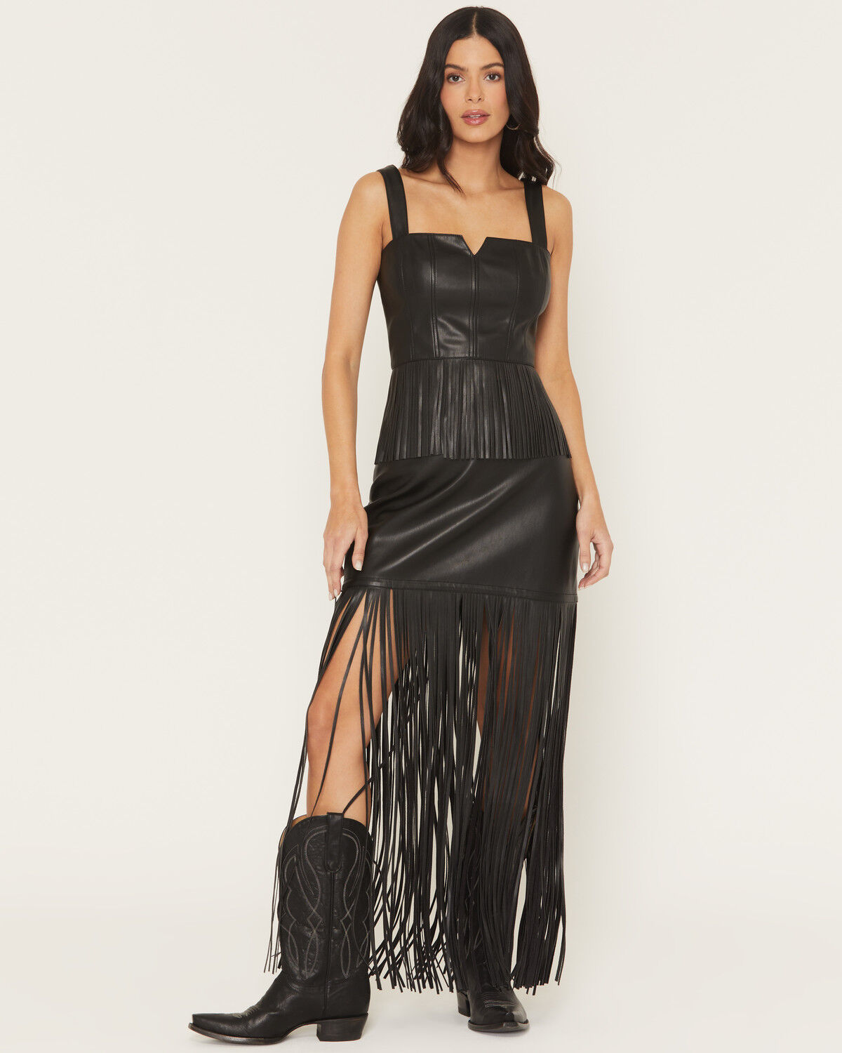 Image #1 - Idyllwind Women's Payson Faux Leather Fringe Midi Skirt, Black, hi-res