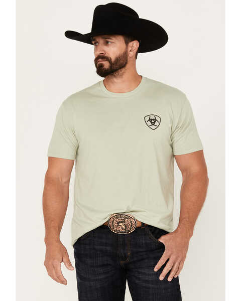 Ariat Men's Retro Striped Logo Short Sleeve Graphic T-Shirt, Sage, hi-res