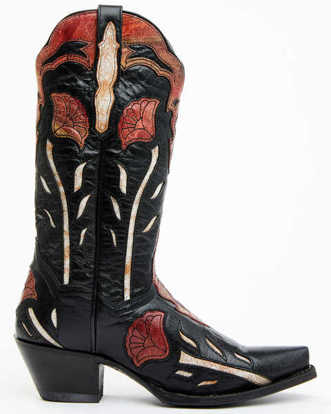 Image #2 - Dan Post Women's Alyssia Floral Leather Tall Western Boots - Snip Toe, Black, hi-res