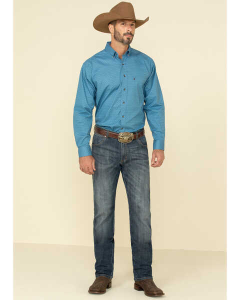 Image #3 - Tuf Cooper Men's Stretch Poplin Geo Print Long Sleeve Western Shirt , Blue, hi-res