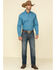Tuf Cooper Men's Blue Stretch Poplin Geo Print Long Sleeve Western Shirt , Blue, hi-res