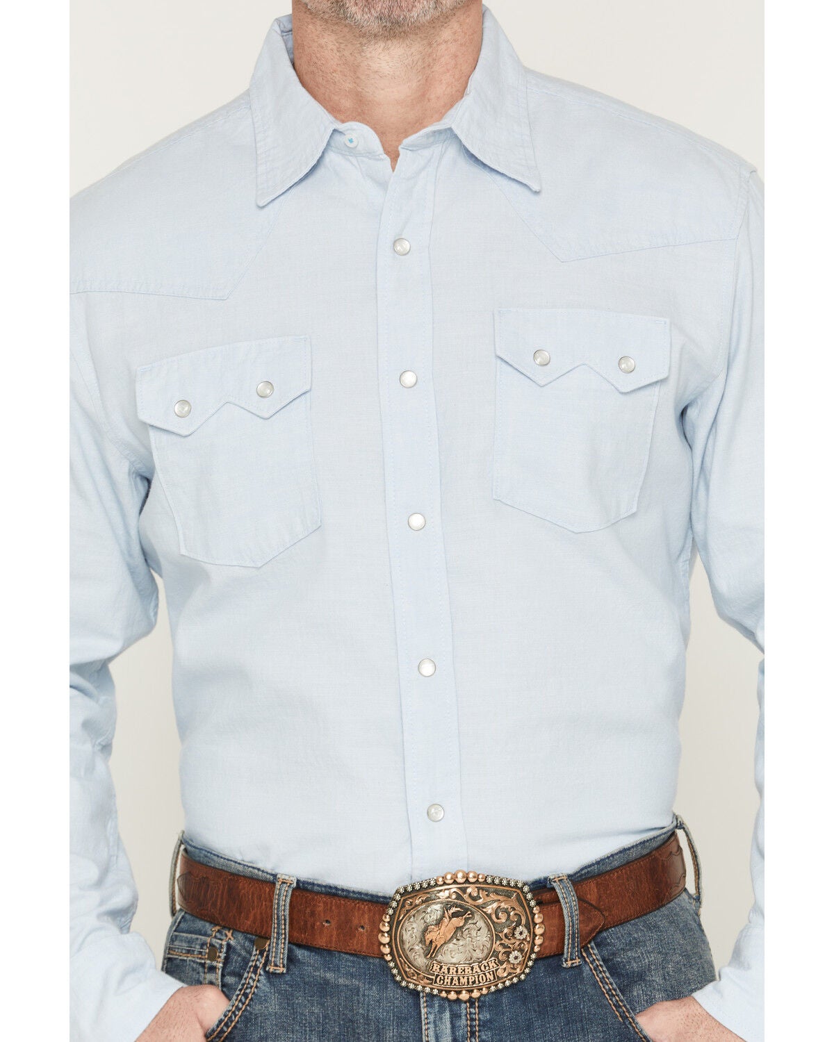 Image #3 - Wrangler X Cody Johnson Men's Solid Long Sleeve Pearl Snap Western Shirt, Blue, hi-res