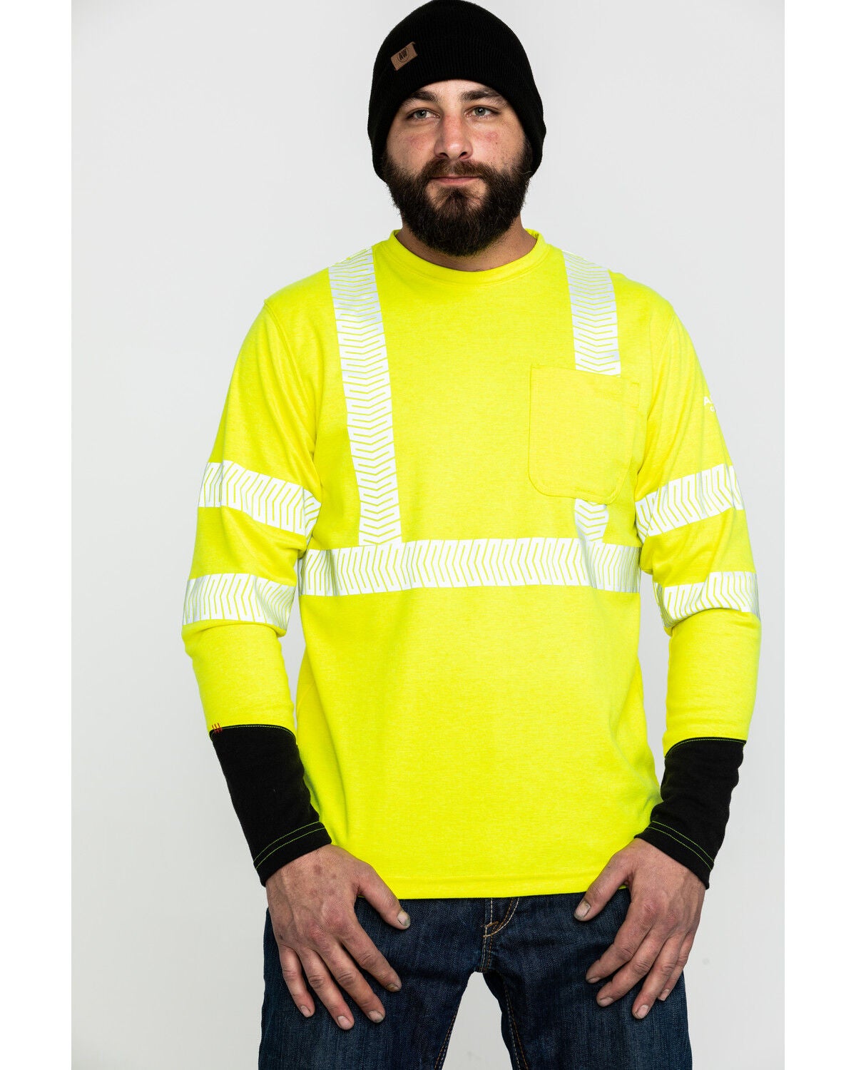 Ariat Men's FR Crew Hi-Vis Long Sleeve Work Pocket T-Shirt - Big & Tall, Yellow, hi-res