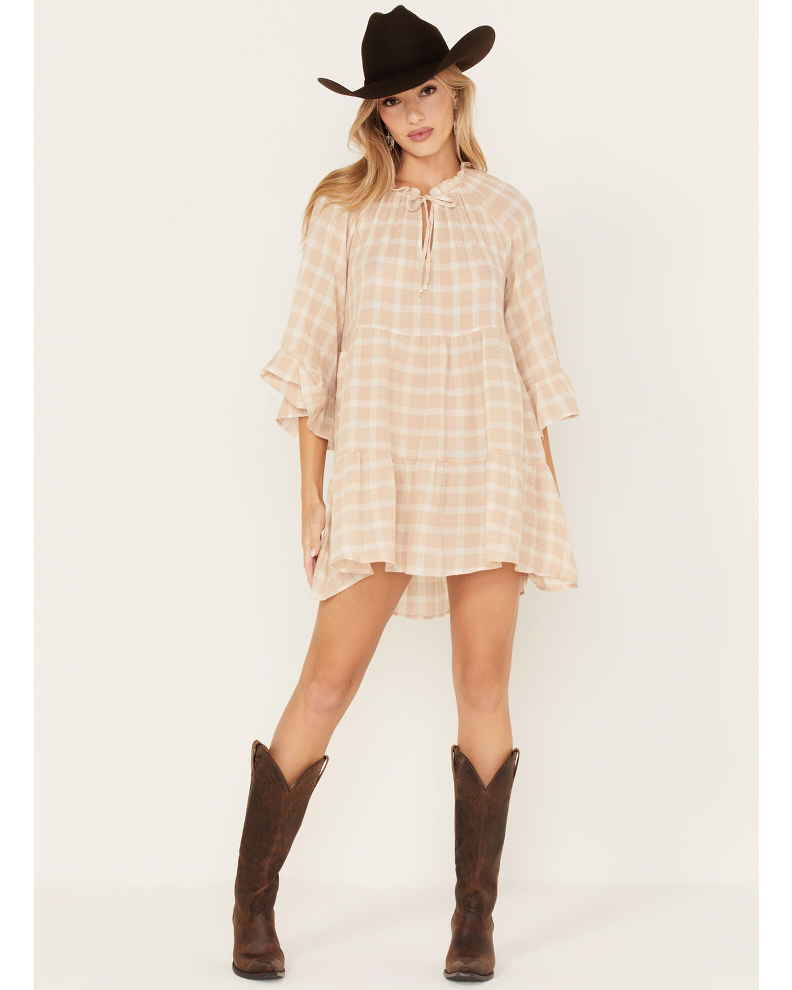 Plaid print mini dress top