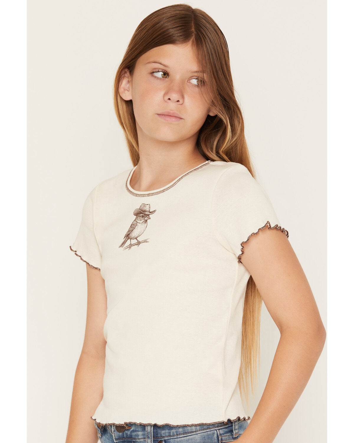 Image #2 - Self Esteem Girls' Cowboy Bird Short Sleeve Graphic Tee, Off White, hi-res