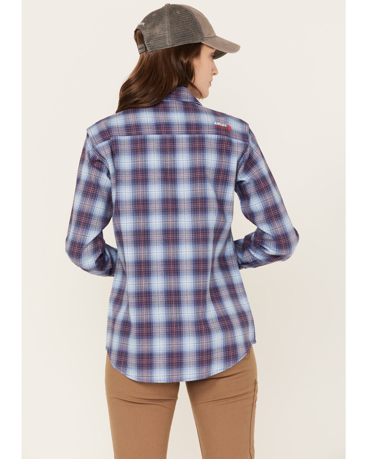 Image #4 - Ariat Women's FR Plaid Print Long Sleeve Button-Down Work Shirt, Blue, hi-res