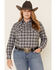 Image #1 - Rough Stock by Panhandle Women's West Bourne Plaid Print Long Sleeve Western Shirt - Plus, Black, hi-res