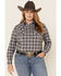 Rough Stock by Panhandle Women's West Bourne Ombre Plaid Long Sleeve Western Shirt - Plus, Black, hi-res
