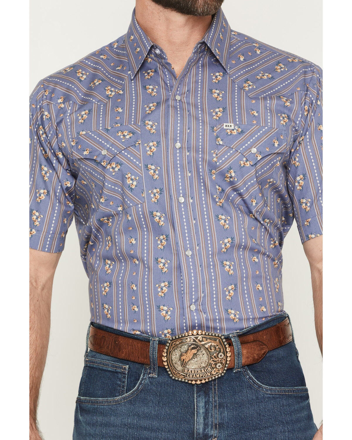 Image #3 - Ely Walker Men's Wallpaper Floral Short Sleeve Pearl Snap Western Shirt, Blue, hi-res