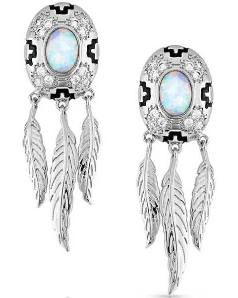 Montana Silversmiths Women's Divine Touch Opal Earrings, Silver, hi-res