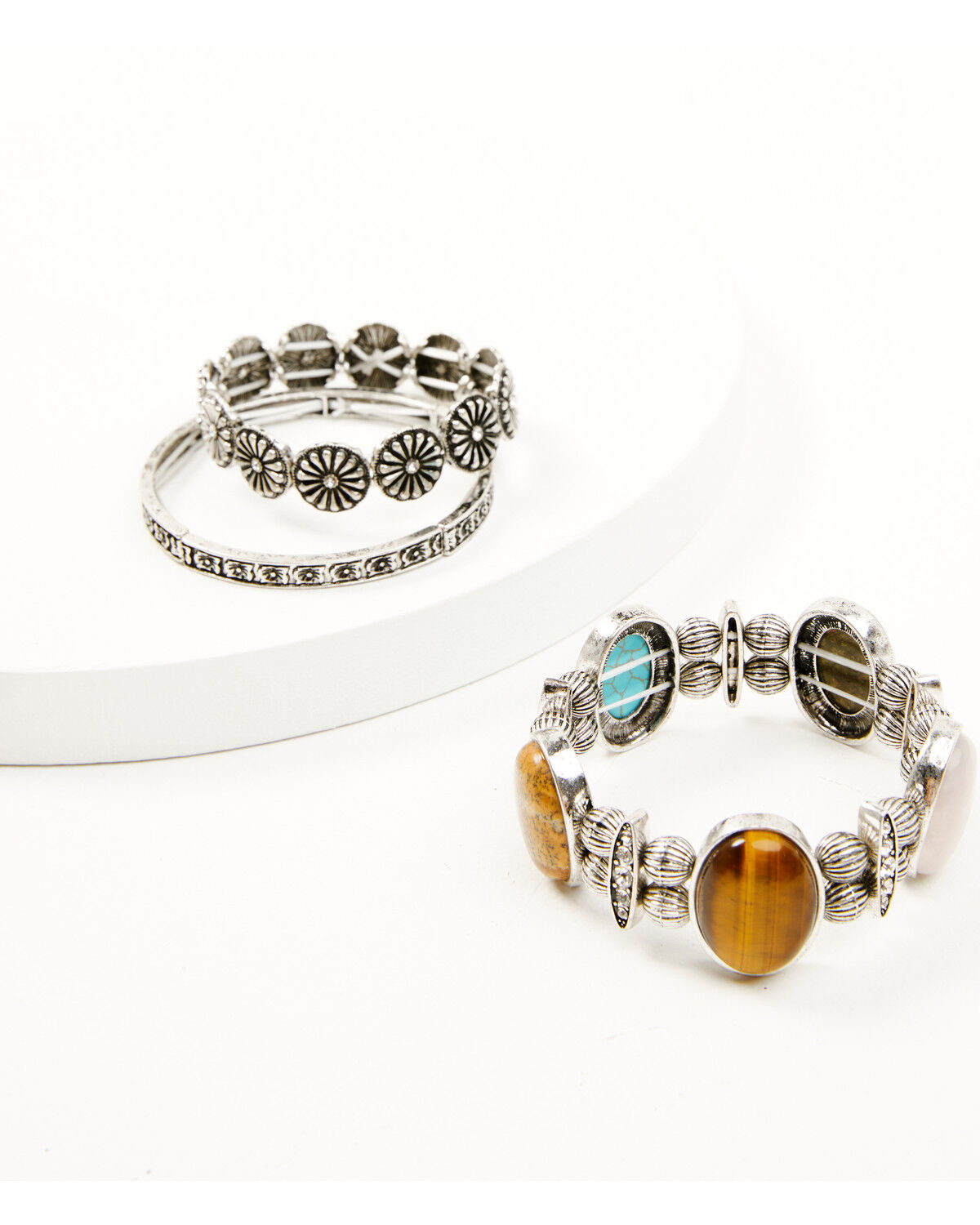 Image #1 - Shyanne Women's Bisbee Falls Mixed Stone 3-Piece Stretch Bracelet Set, Silver, hi-res