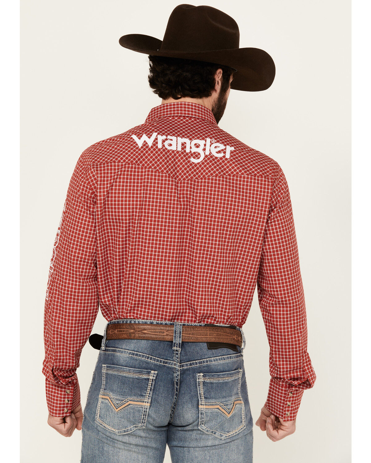 Image #4 - Wrangler Men's Logo Checkered Print Long Sleeve Snap Western Shirt - Tall, Red, hi-res