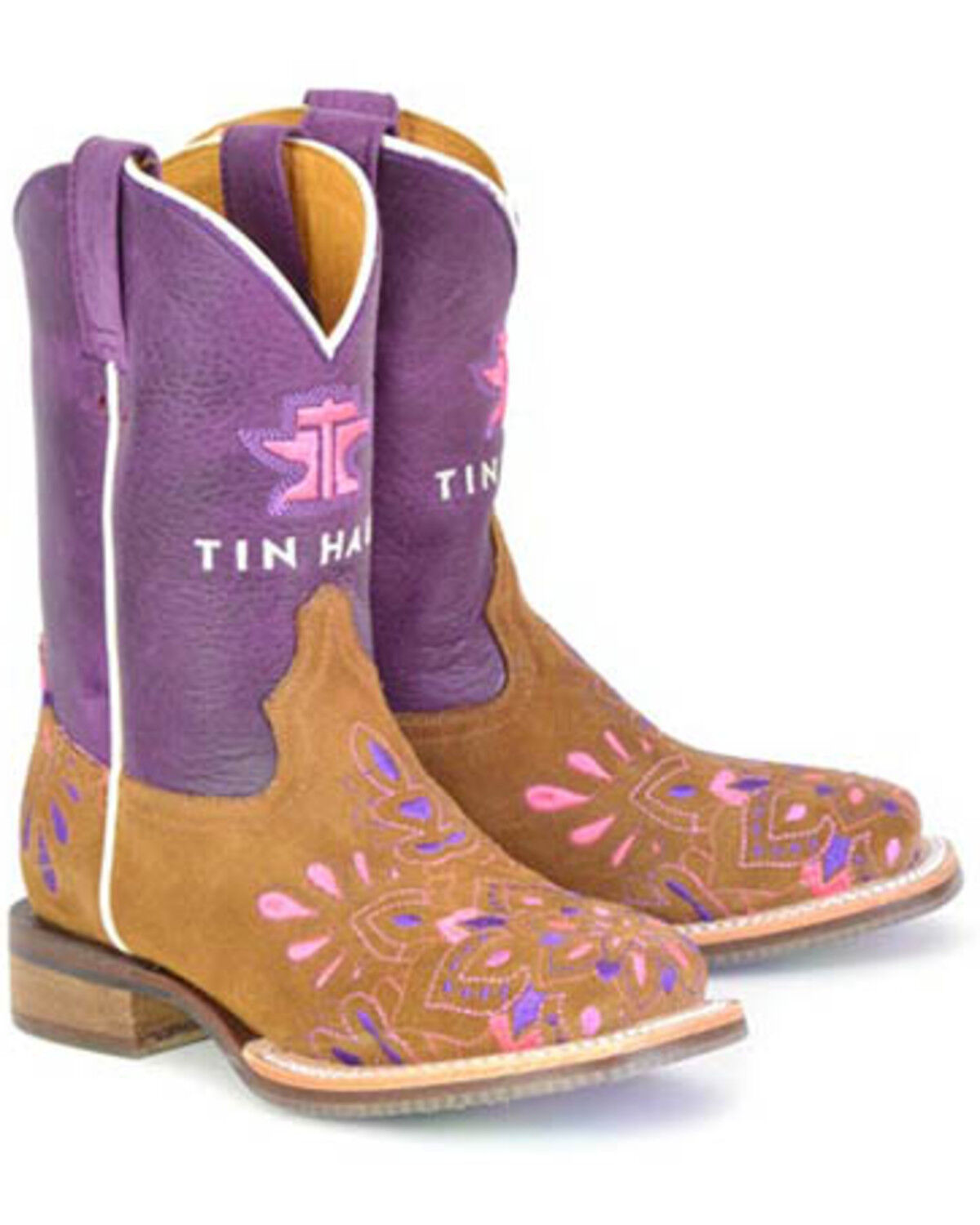 Image #1 - Tin Haul Girls' Mandala Western Boots - Broad Square Toe, Tan, hi-res